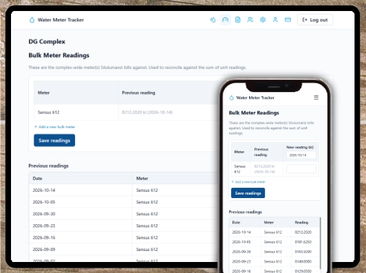 Bulk meter readings on desktop and phone.